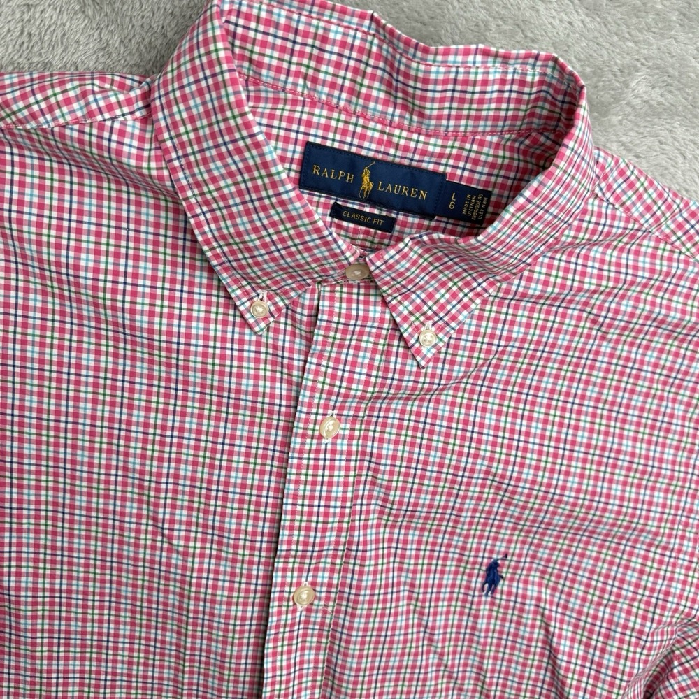 Ralph Lauren Button Up Shirt‎ Mens L Pink Plaid L/S Classic Fit Spring Easter